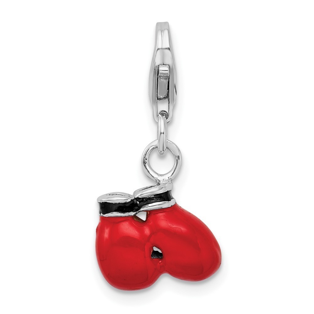 925 Sterling Silver 3-D Enameled Boxing Gloves Bracelet Charm Lobster Clasp